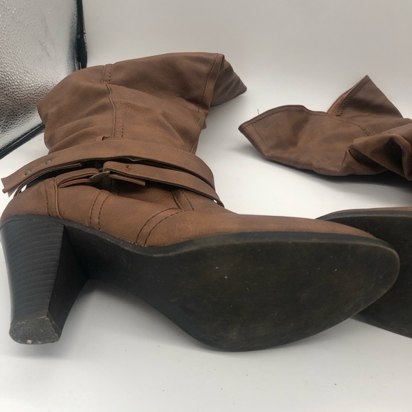 Brown Over the Knee High Faux Leather Strappy Boot Heels 🤎 - Picture 5 of 7